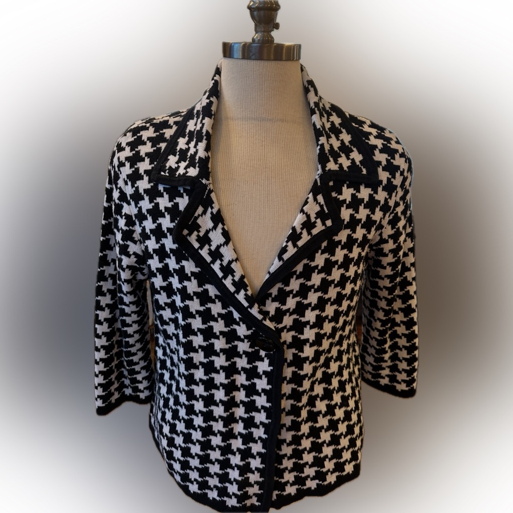 Josephine Chaus Houndstooth Collared Cardigan, Sz XL